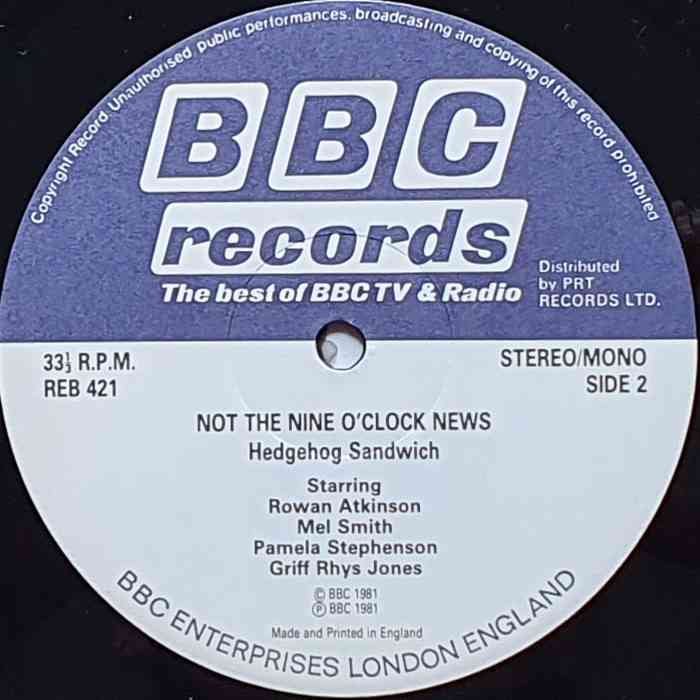 REB 421 Not the nine o'clock news - Hedgehog sandwich Various from the BBC records and Tapes library Label
